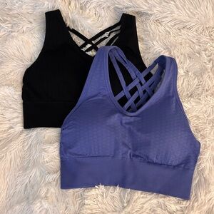 Women's Black and Blue Strappy Sports Bras